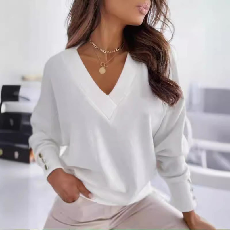 Damen eleganter V-Ausschnitt Pullover mit stilvollen Knopfdetails R&B