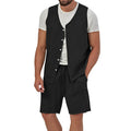 Herren nan zweiteiliges Freizeit-Set mit ärmelloser Knopfweste und weiten Kordelzug-Shorts mit aufgesetzten Taschen R&B