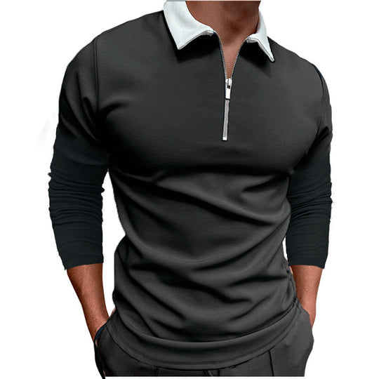 Herren sportlicher Pullover mit 1/4 Reißverschluss und kontrastierendem Kragen R&B