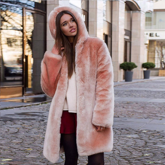 Damen Flauschige Kapuzenjacke aus Kunstfell mit dekorativem Schnitt R&B