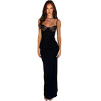 Damen Elegantes Maxikleid mit Spitzenoberteil und figurbetontem Schnitt R&B