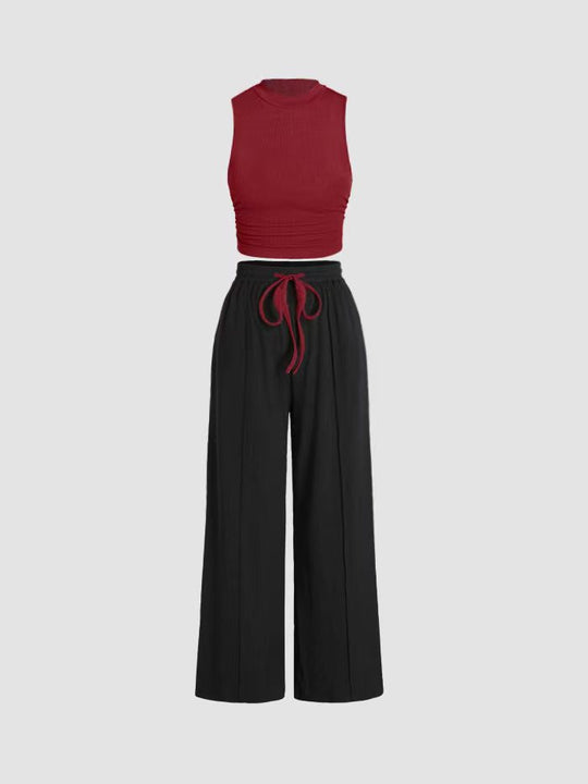 Damen lässiges Oberteil und weit geschnittene Hose Set R&B