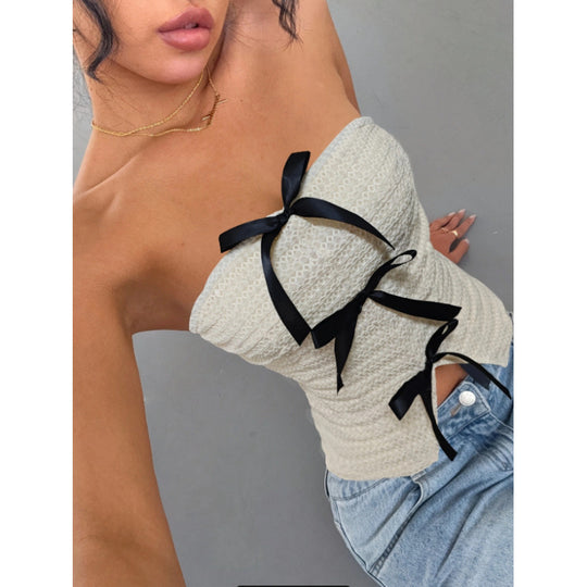 Damen Bustier mit Raffung und dekorativen Schleifen R&B
