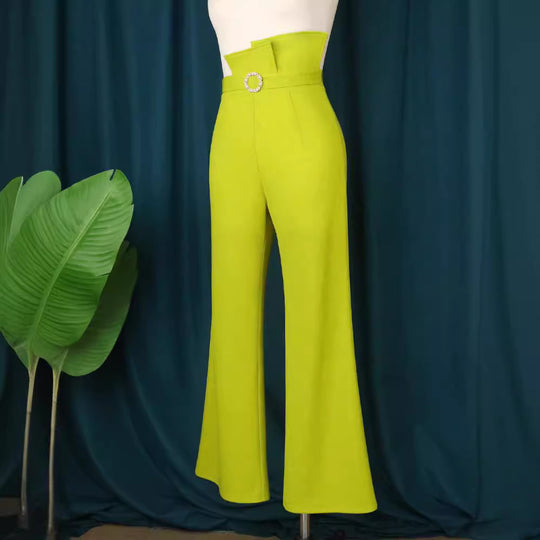 Damen High-Waist Palazzo-Hose mit eleganter Schnalle R&B