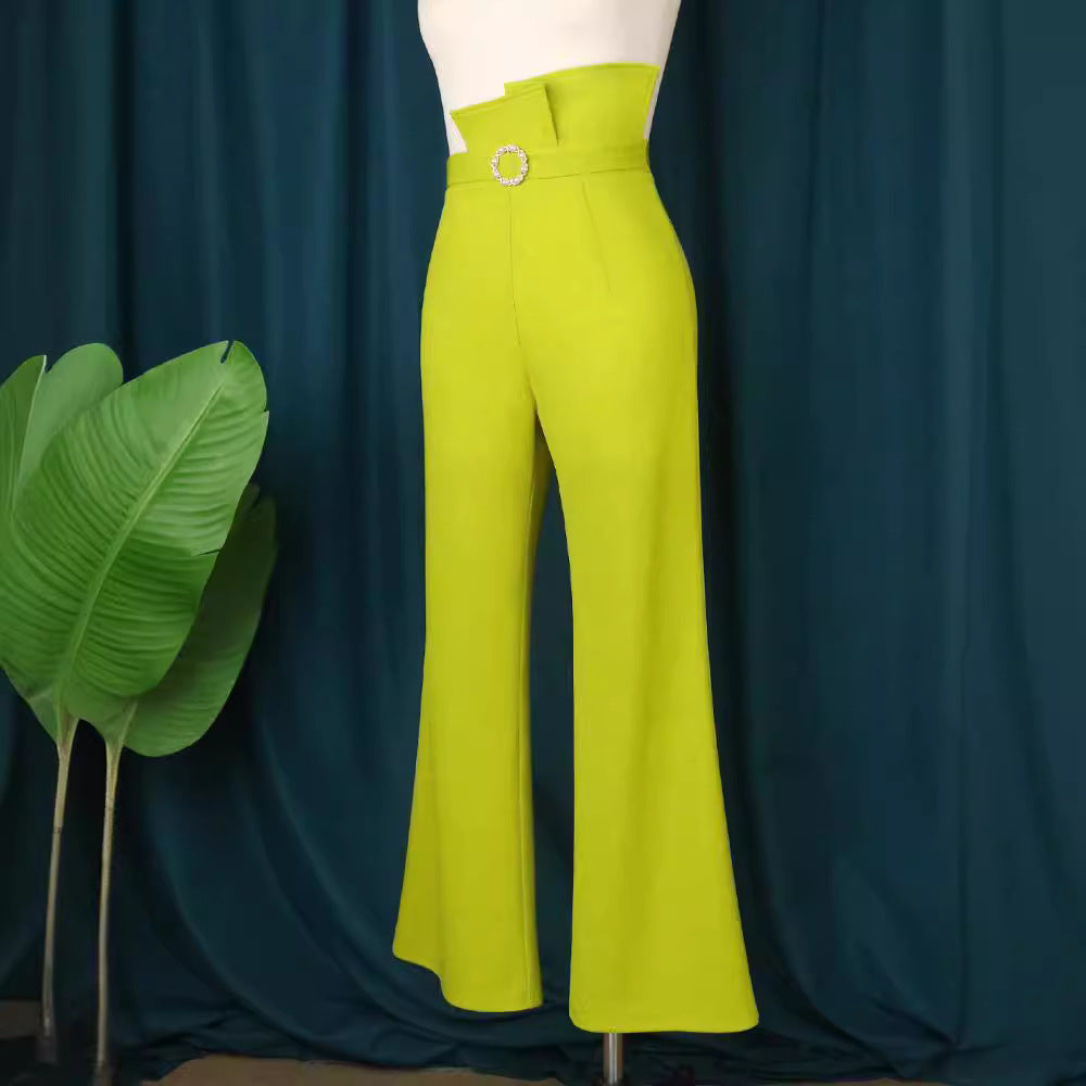 Damen Elegante Hochbundhose mit schickem Gürtel und weitem Bein R&B