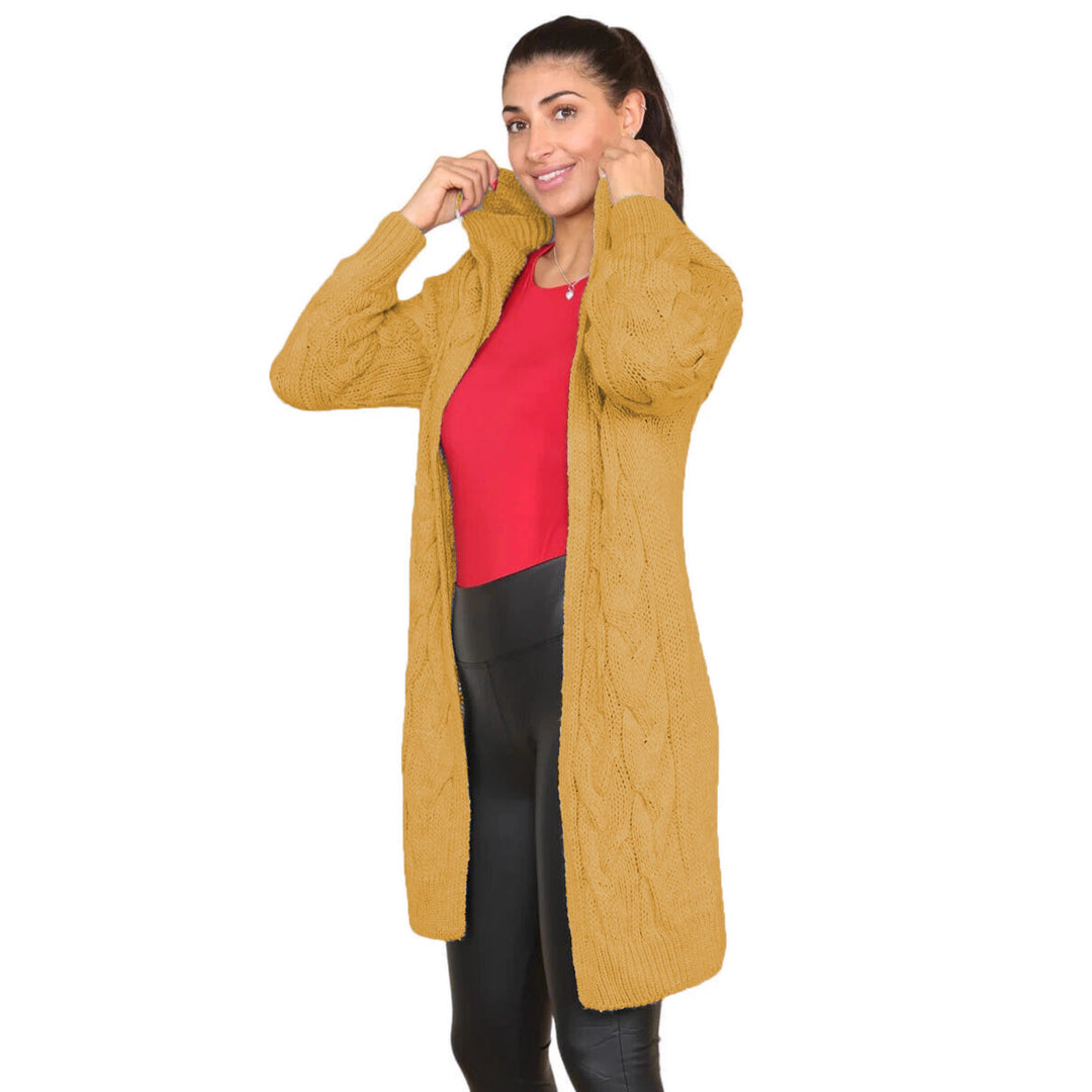Damen Großer Strickmantel mit Kapuze und Zopfmuster R&B