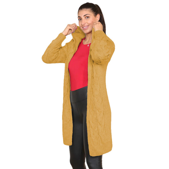 Damen Großer Strickmantel mit Kapuze und Zopfmuster R&B
