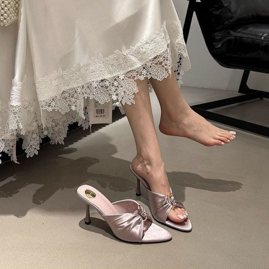 Damen elegante Mules mit raffiniertem Rüschendesign R&B
