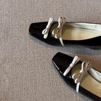 Damen Ballerina-Schuhe mit quadratischer Spitze und dekorativem Schleifchen