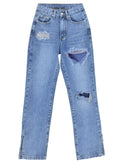 Damen lässige Ripped Jeans mit hoher Taille und modernen Fransen R&B