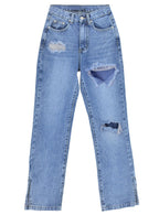Damen lässige Ripped Jeans mit hoher Taille und modernen Fransen R&B