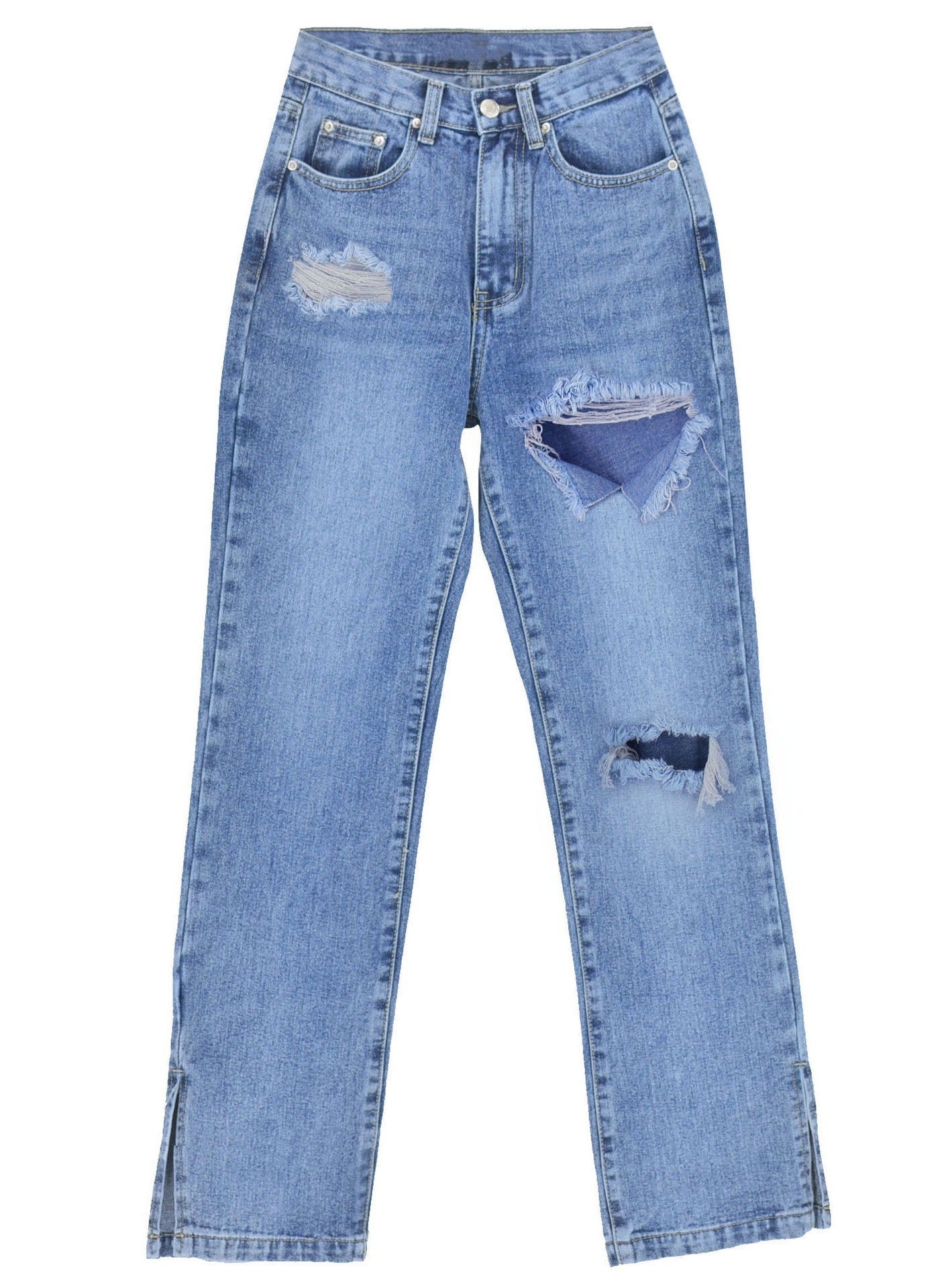 Damen lässige Ripped Jeans mit hoher Taille und modernen Fransen R&B