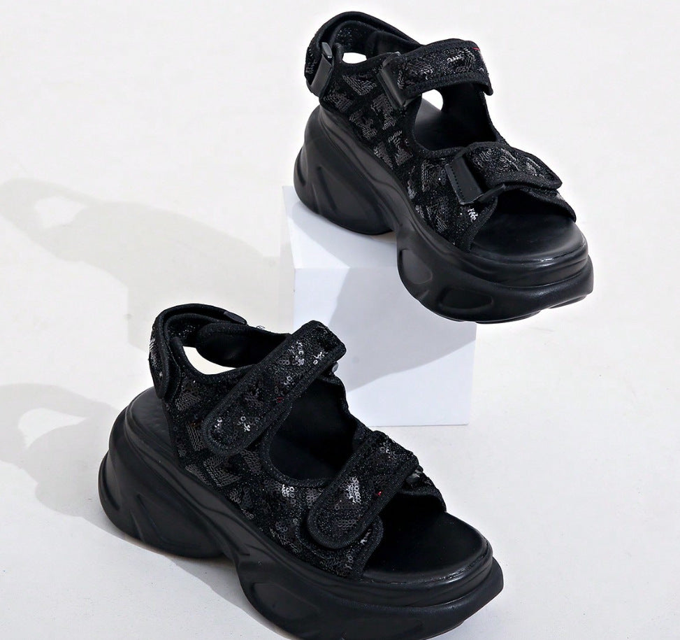 Damen Glamouröse Plateau-Sandalen mit verstellbaren Riemen und funkelnden Applikationen