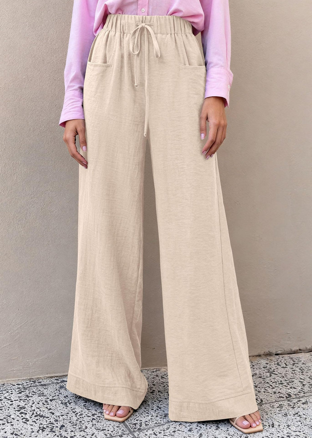 Damen Weit geschnittene Sommerhose mit elastischem Bund und frontalen Taschen R&B