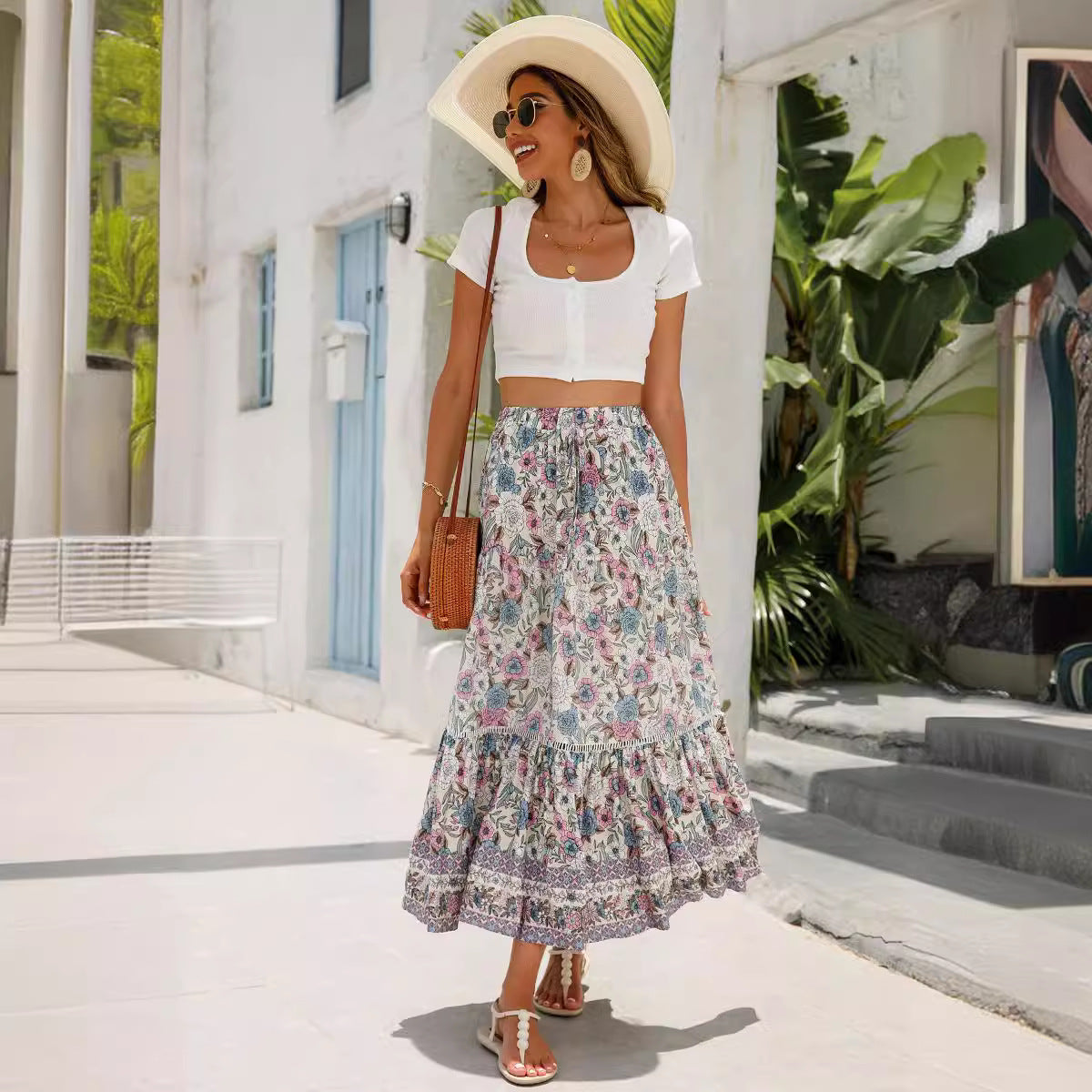 Damen Sommer-Rock mit floralen Mustern und voluminösem Saum R&B