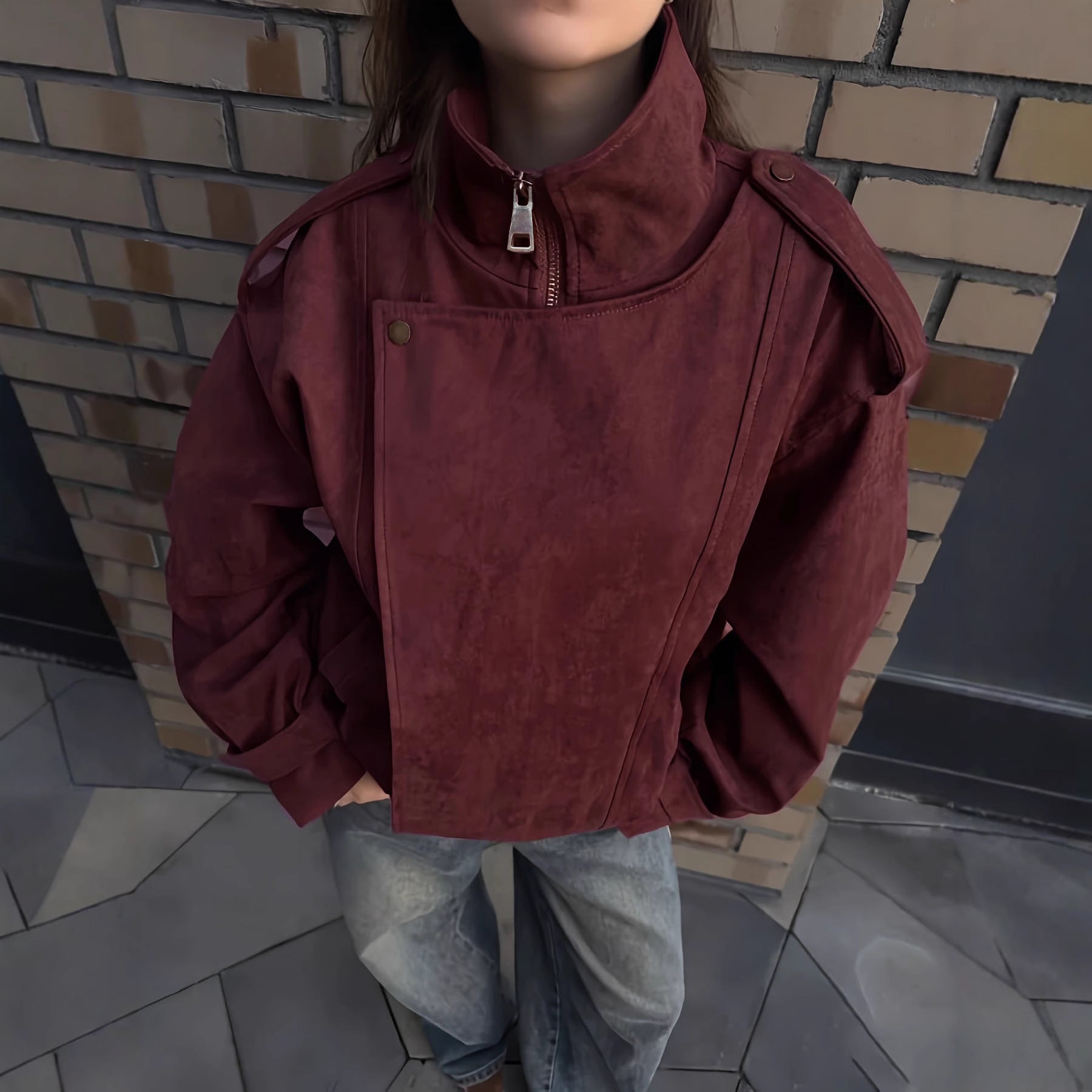 Damen modische Steppjacke mit hohem Kragen und seitlichen Taschen R&B