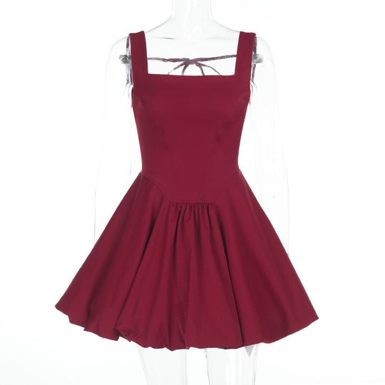 Damen schwingendes Midikleid mit quadratischem Ausschnitt und schmalen Trägern R&B