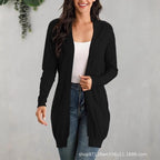Damen Lange Strickjacke mit offenen Front und praktischen Taschen R&B