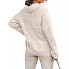 Damen Kariertes Hoodie mit Taschen und lässigem Schnitt R&B