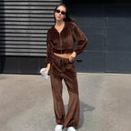 Damen bequemer Sportanzug mit lockerer Passform und Kapuzenjacke R&B