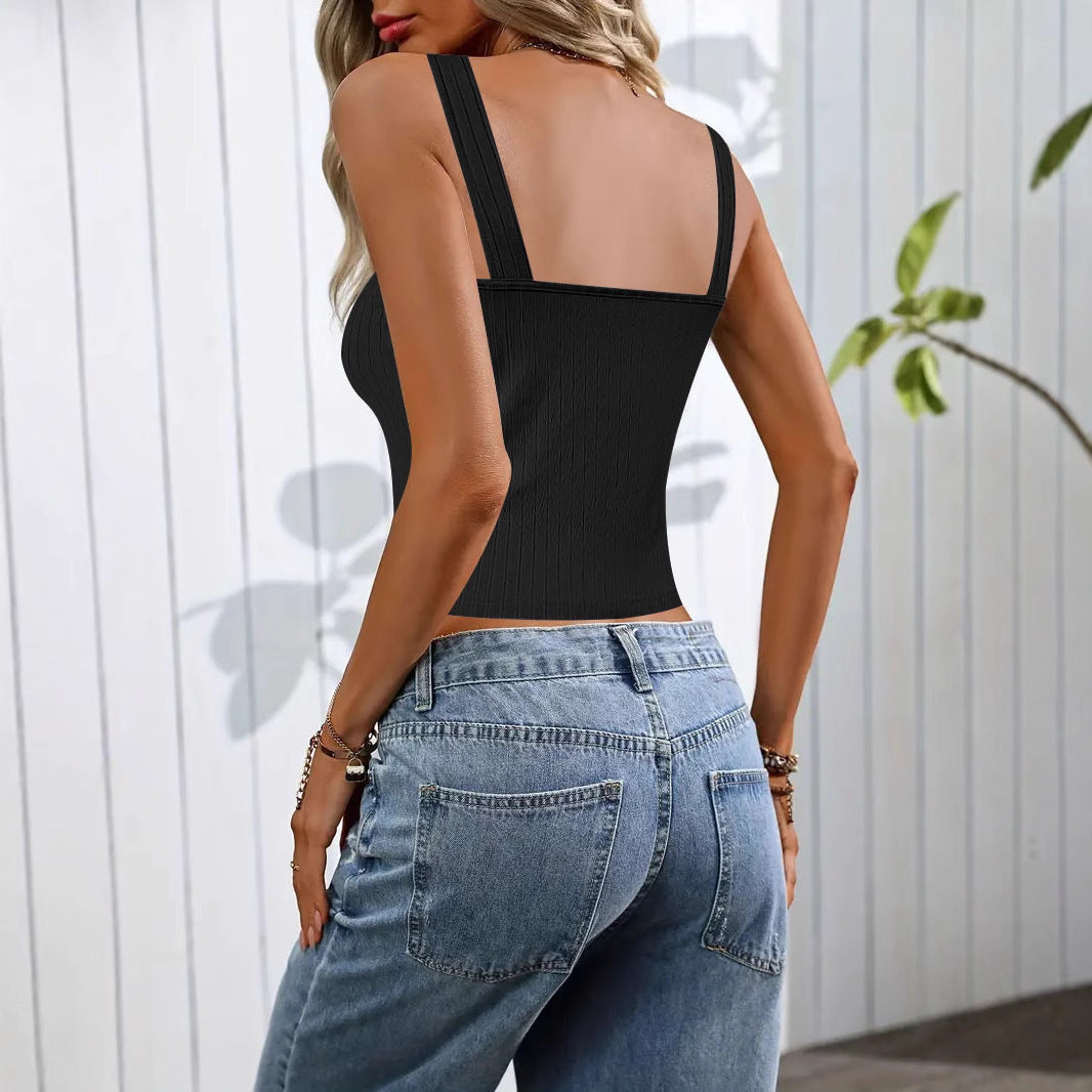 Damen Enganliegendes Rippentop mit dekorativen Trägern R&B