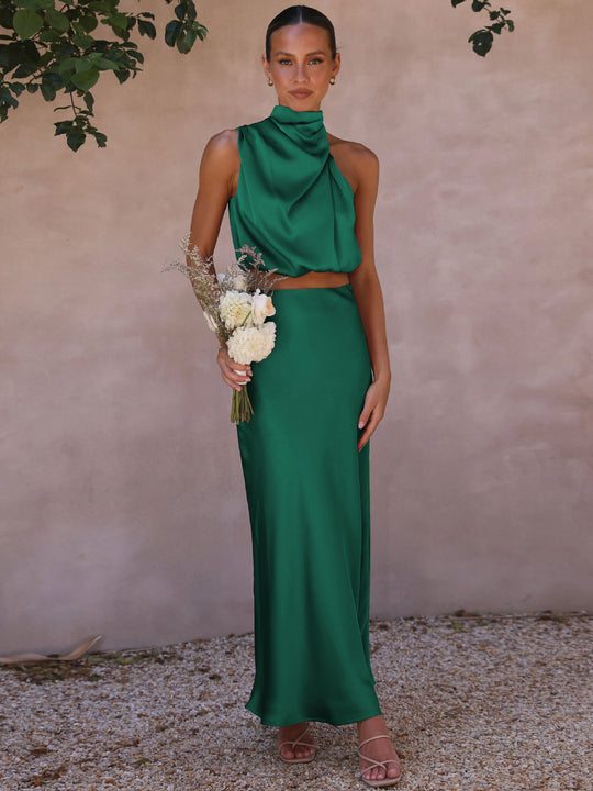 Damen Elegantes Maxikleid mit asymmetrischem Kragen und fließendem Schnitt R&B