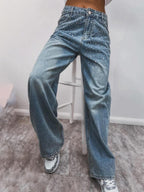 Damen Denim-Hose mit funkelnden Strass-Applikationen R&B