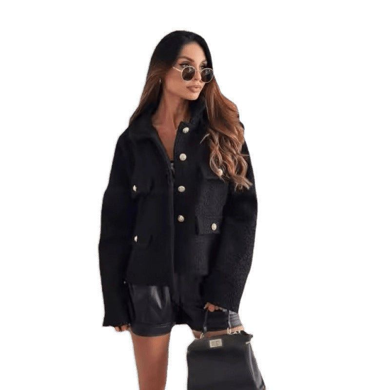 Damen-Plüsch-Strukturjacke mit Utility-Taschen