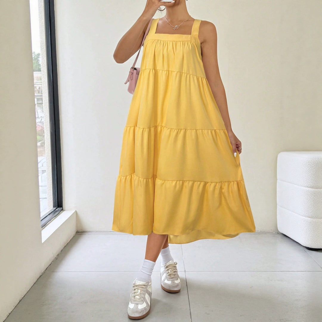 Damen luftiges Maxikleid mit Rüschendetails und seitlichem Schlitz R&B