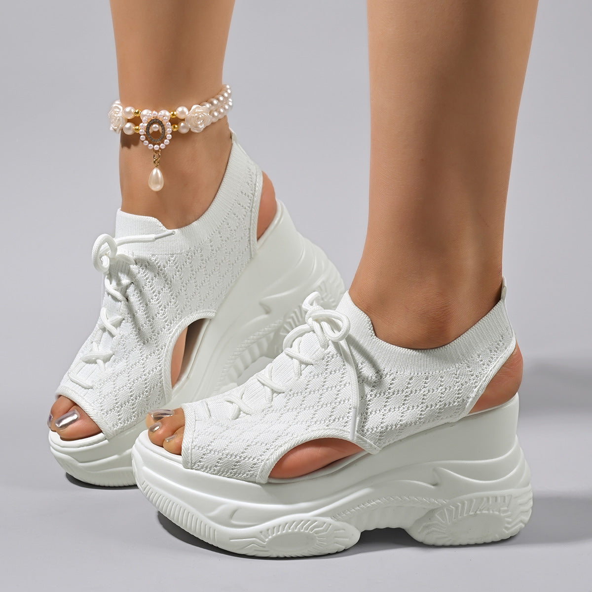 Damen Wedge-Sandalen mit elastischer Strickoberfläche und atmungsaktiver Plattform R&B
