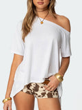 Damen Weit geschnittenes Off-Shoulder T-Shirt R&B