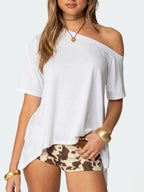 Damen Weit geschnittenes Off-Shoulder T-Shirt R&B