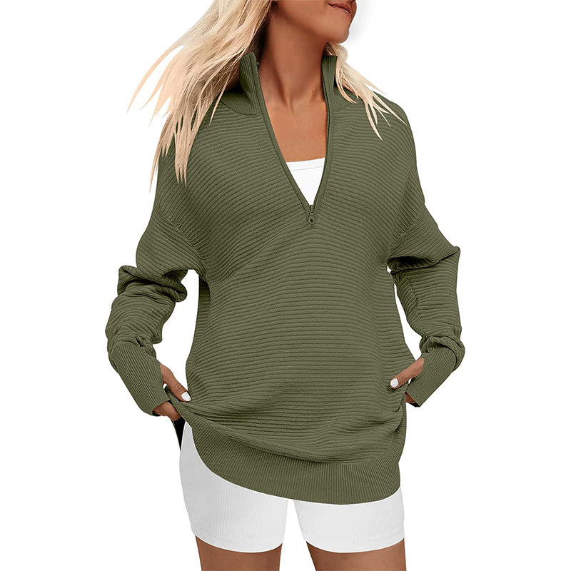 Damen Hochwertiger Reißverschluss Pullover mit strukturiertem Design R&B