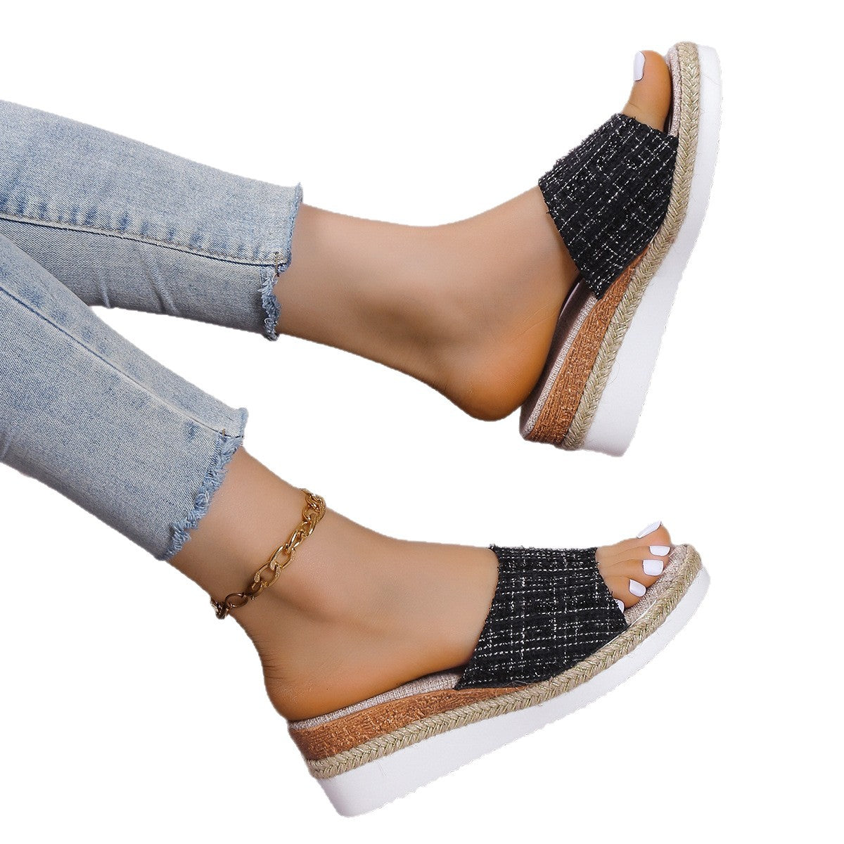 Damen Espadrilles Sandalen im modernen Karomuster