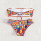 Damen Bandeau-Bikini mit fröhlichem Fruchtmuster