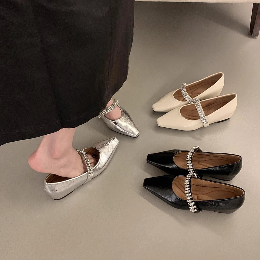 Damen elegante Ballerinas mit dekorativem Strassriemen R&B