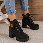 Damen modische Ankle Boots mit robustem Blockabsatz und elegantem Schnürdesign R&B
