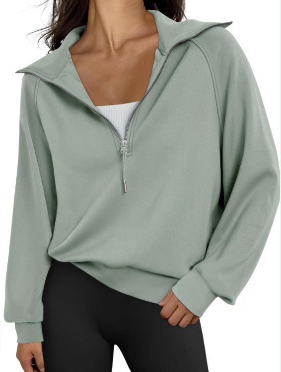 Damen lässiger Sweatpullover mit hohem Kragen und Reißverschluss R&B