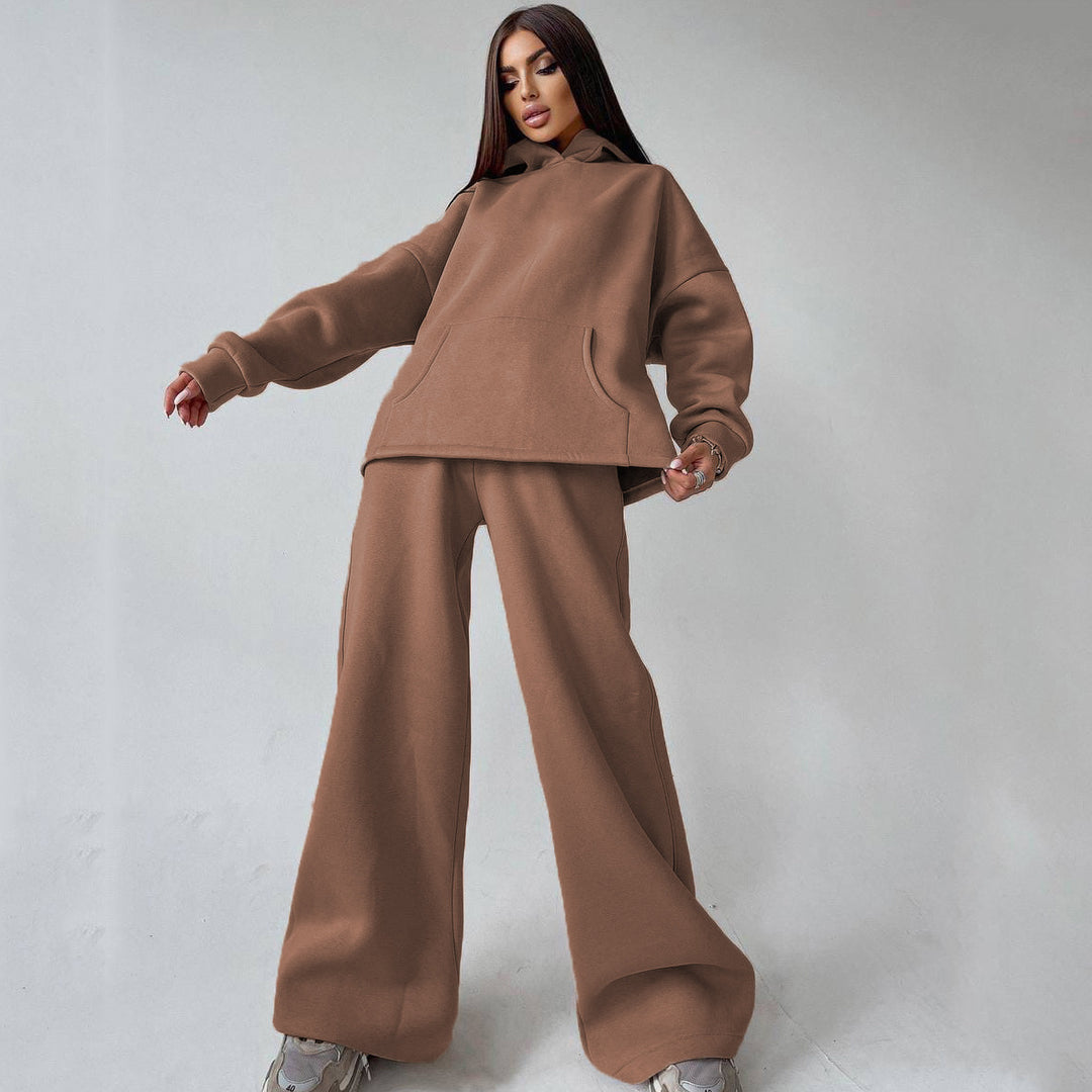 Damen Sportliches Sweat-Anzug-Set mit weitem Bein und Kapuze R&B