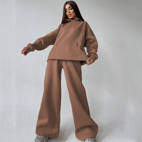 Damen Sportliches Sweat-Anzug-Set mit weitem Bein und Kapuze R&B