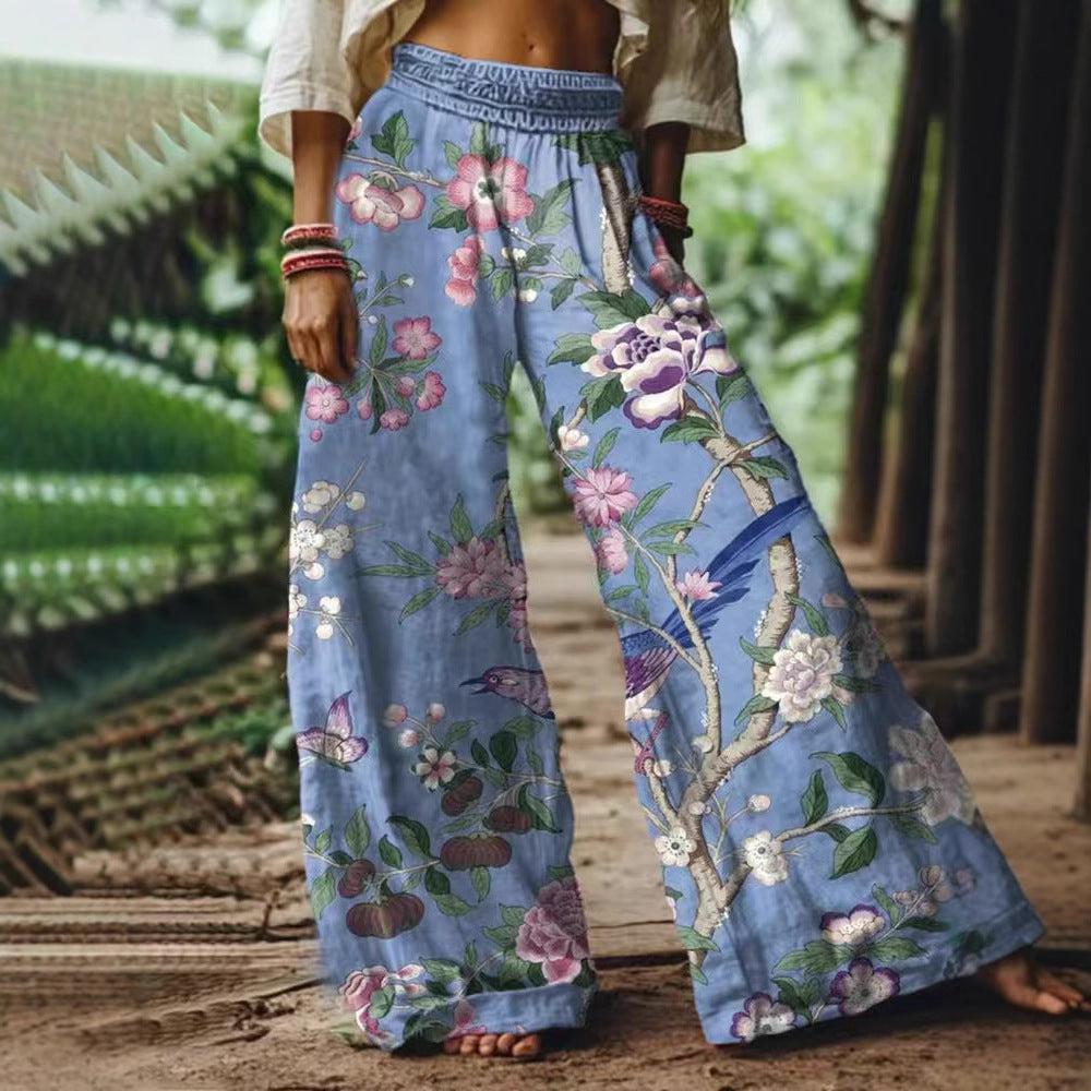 Damen Weite Sommerhose mit buntem Blumen- und Schmetterlingsprint R&B