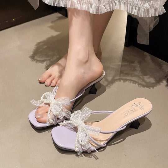 Damen elegante Plateau-Sandaletten mit durchscheinendem Riemen und opulenten Schleifenakzenten R&B