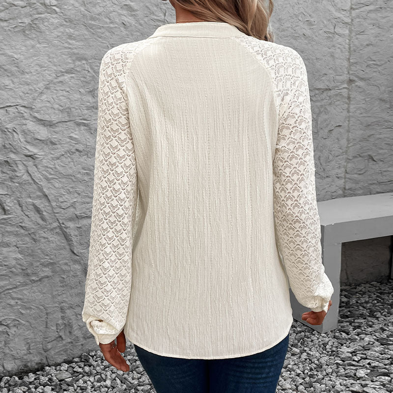 Damen Bluse mit eleganten Spitzenärmeln und hochwertiger Struktur R&B