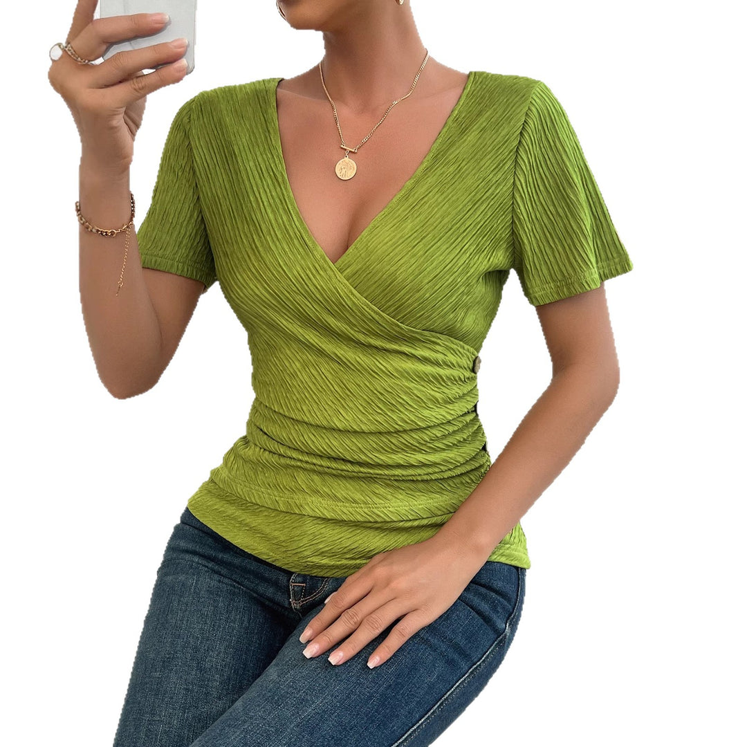 Damen Wickelbluse mit raffinierten Falten und Knopfdetails R&B