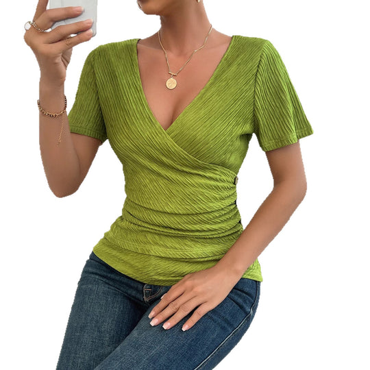 Damen Wickelbluse mit raffinierten Falten und Knopfdetails R&B