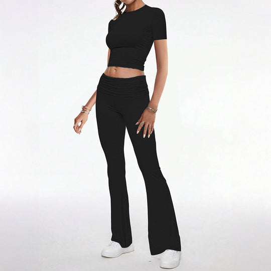 Damen Kombination aus figurbetontem T-Shirt und Schlaghose R&B
