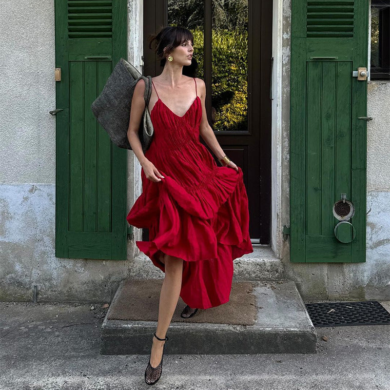 Damen Maxikleid mit raffinierten Falten und zarten Spaghettiträgern