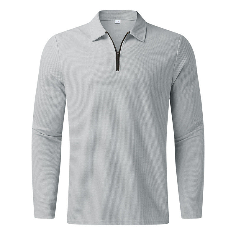 Herren nan langärmeliges Poloshirt mit Kentkragen, kurzem Frontzip und feiner Waffelstruktur R&B