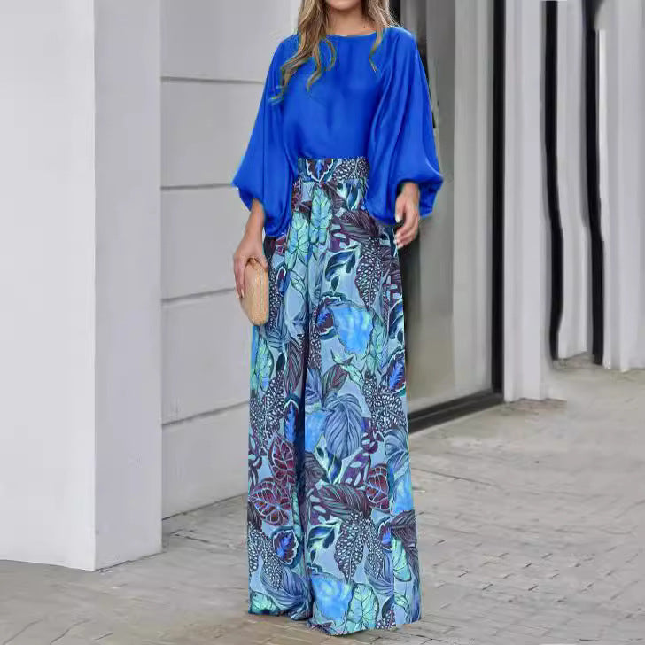 Damen weite Palazzo-Hose mit floralem Muster und elastischem Bund R&B