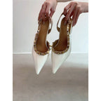 Damen Slingback Pumps mit spitzem Design und goldenen Nieten R&B